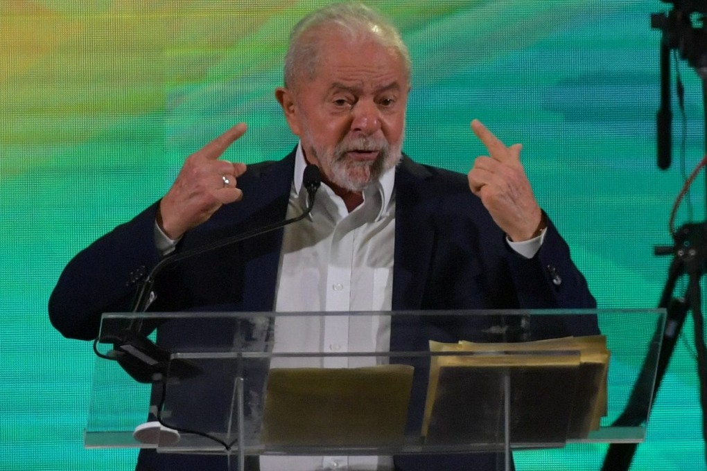 Former Brazilian President Luiz Inacio Lula da Silva delivers a speech during the launch of his campaign for Brazil’s October presidential election in Sao Paulo, Brazil, on Saturday. Photo: AFP