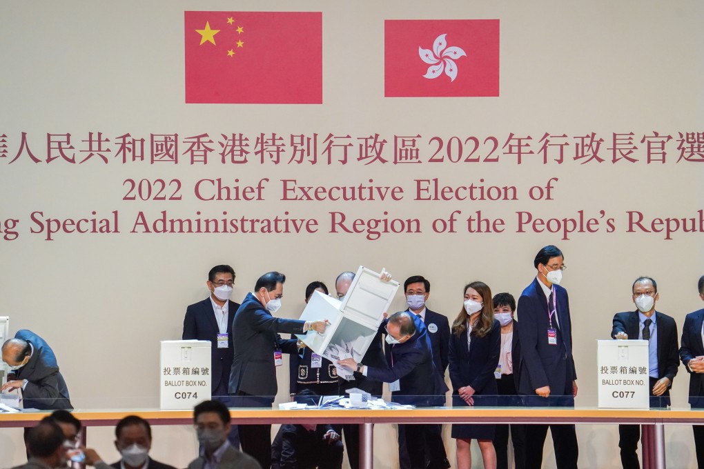 Votes are talliied at the Hong Kong Convention and Exhibition Centre on Sunday. Photo: Sam Tsang