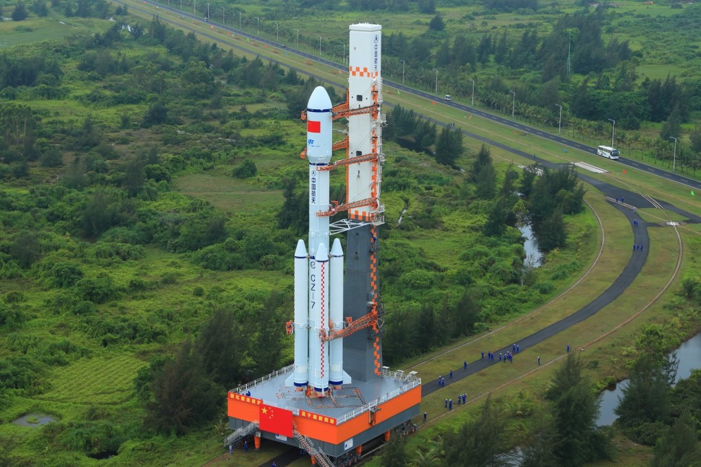 On Saturday, May 7, 2022, the combination of the Tianzhou 4 cargo spacecraft and a Long March 7 Y5 carrier rocket are shown being transferred in south China’s Hainan Province. Photo: Xinhua