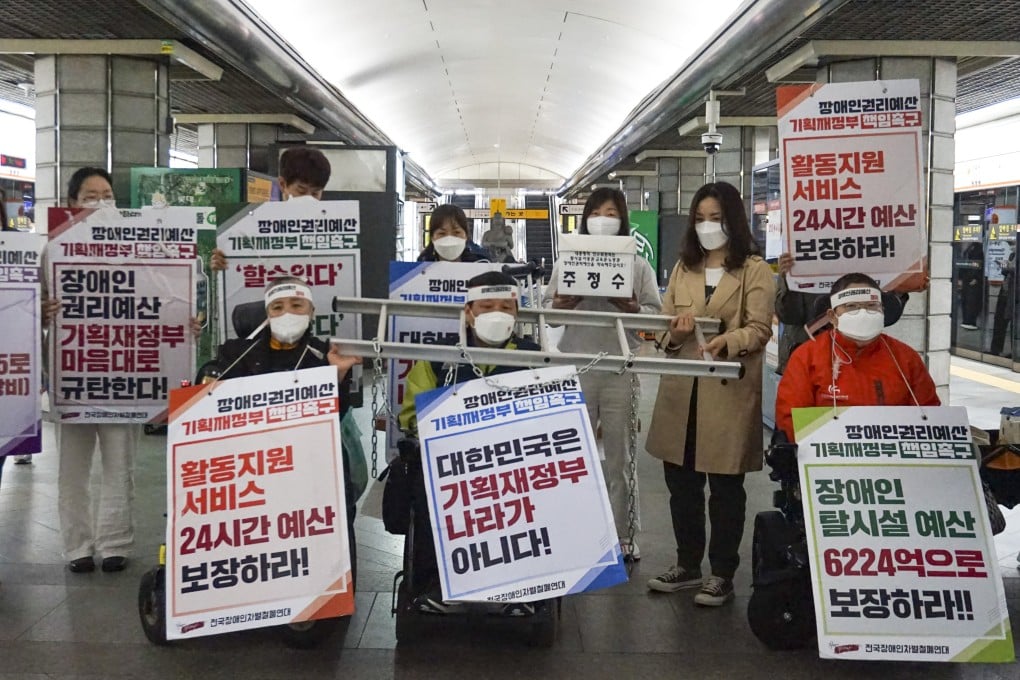 Disabled activists have been protesting in Seoul’s subways since December. Photo: David D. Lee
