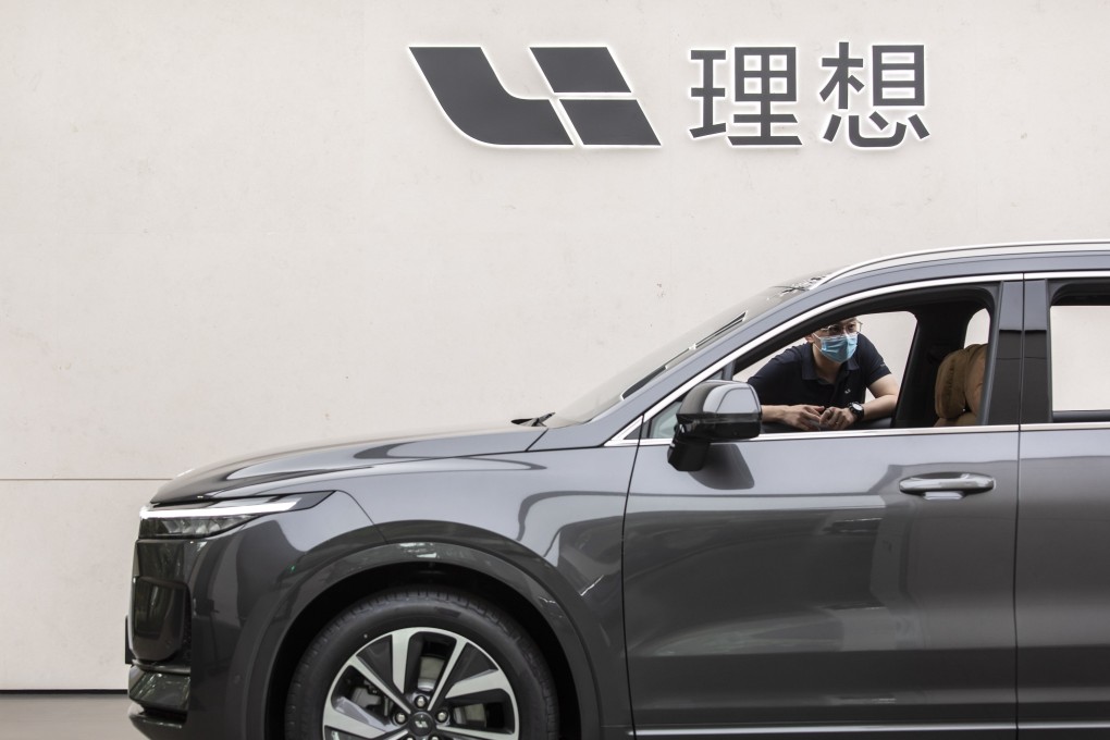 A Li One electric SUV on display at a Li Auto showroom in Shanghai. The company expects to deliver fewer vehicles in the second quarter. Photo: Bloomberg