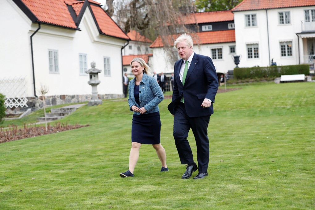 Sweden’s Prime Minister Magdalena Andersson with her British counterpart Boris Johnson in Harpsund, Sweden, on Wednesday. Photo: TT news agency via Reuters