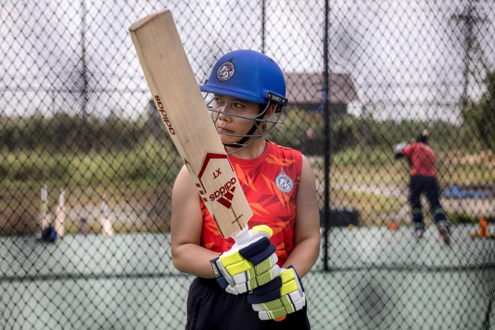Chanida Sutthiruang of Thailand’s women’s national cricket team preparing to play a shot during a training session in Bangkok. Photo: AFP