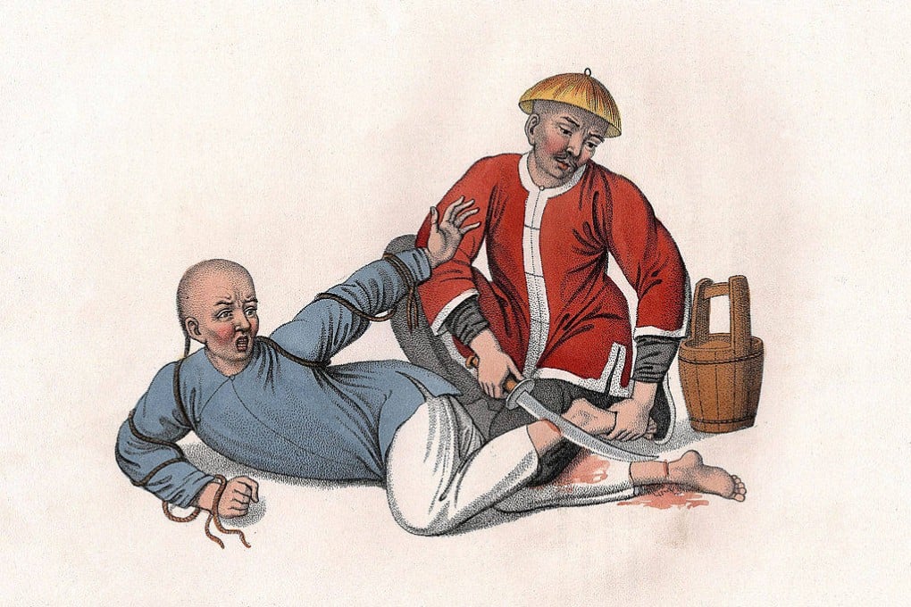 An illustration of an ancient Chinese punishment from the book The Punishments of China (1801). Photo: Universal Images Group via Getty Images