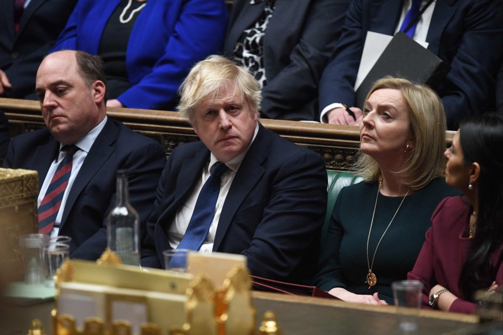Britain’s Prime Minister Boris Johnson and Britain’s Foreign Secretary Liz Truss (2nd R) attending a session on the situation in Ukraine following Russia’s invasion. Photo: AFP