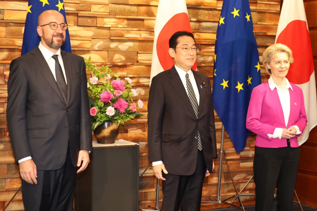 (L-R) European Council President Charles Michel, Japanese Prime Minister Fumio Kishida, and European Commission President Ursula von der Leyen. Photo: dpa