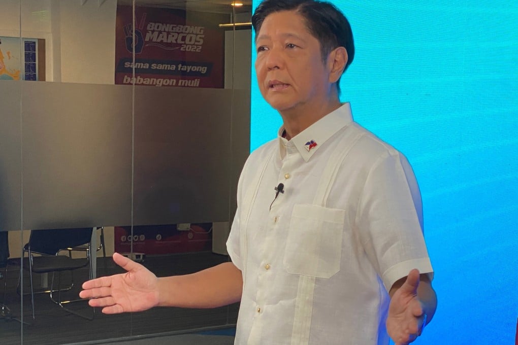 Philippine presumptive president Ferdinand ‘Bongbong’ Marcos Junior addresses a press conference in Manila on Wednesday. The namesake of late dictator Ferdinand Marcos asked not to be judged on his ‘ancestors’. Photo: EPA-EFE