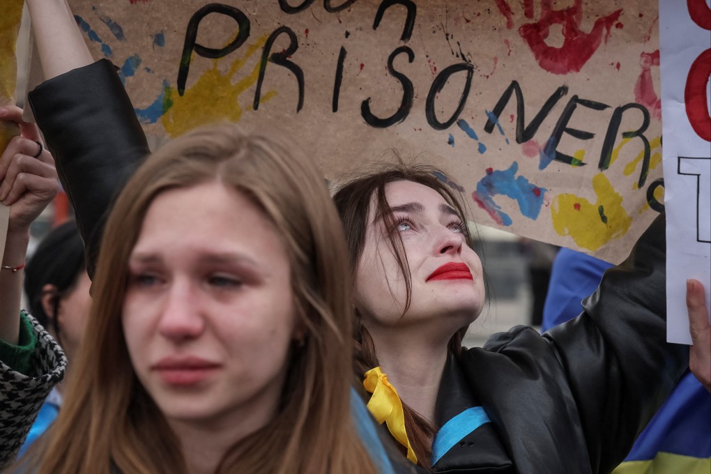 Protesters in Kyiv cry as they rally to demand that world leaders to organise a humanitarian corridor for the evacuation of Ukrainian military and civilians from Mariupol in April. Photo: Reuters