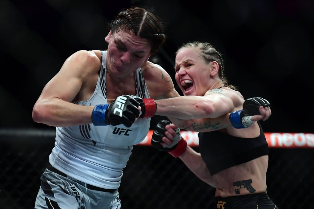 Valentina Shevchenko lands a left hand on Lauren Murphy at UFC 266. Photo: USA TODAY Sports