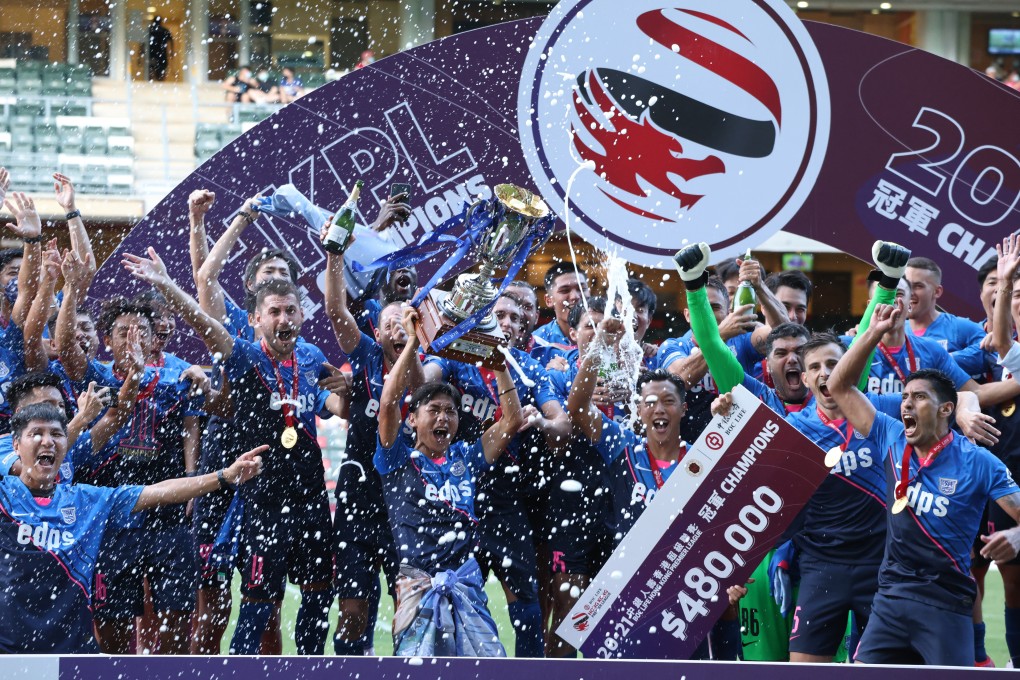 Kitchee celebrate after winning the 2021 BOC Hong Kong Premier League. Photo: K.Y. Cheng