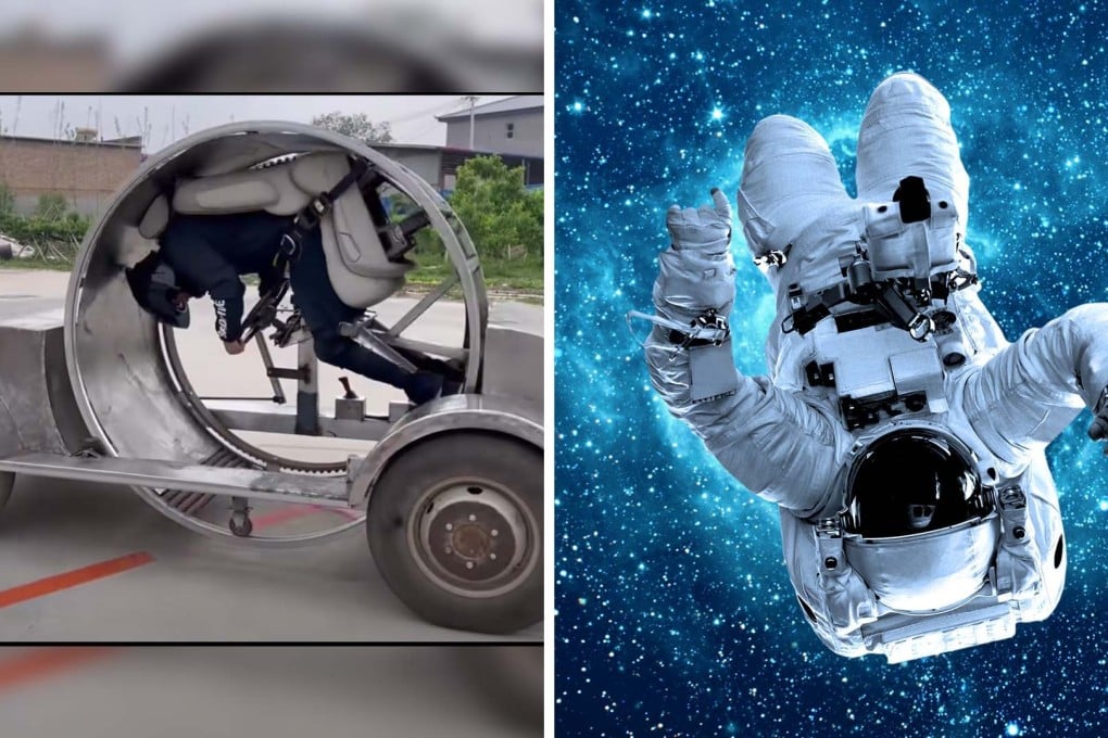 China’s DIY ‘Useless Edison’ makes a rotating car to simulate weightlessness and realise his space travel dream, but vomited on a test drive. SCMP Artwork