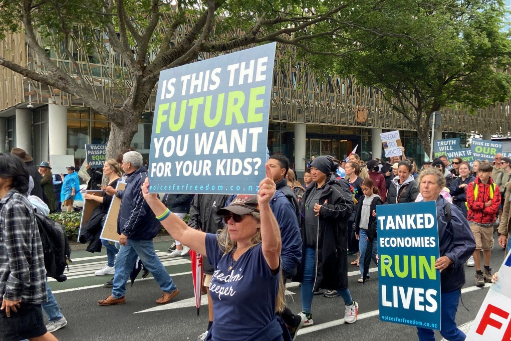 Anti-vaccine mandate protesters in New Zealand. Photo: Reuters