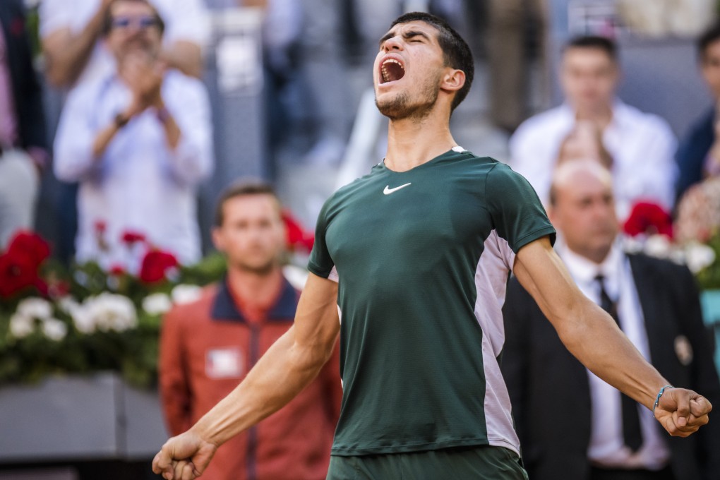 Spanish tennis star Carlos Alcaraz celebrates after winning the Madrid Open tennis tournament. Photo: dpa