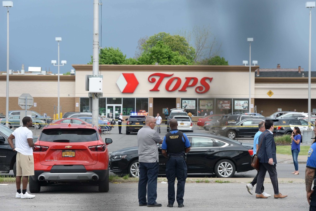 Police secure the scene after a shooting at a supermarket in Buffalo, New York, on Saturday. Photo: Getty Images/AFP