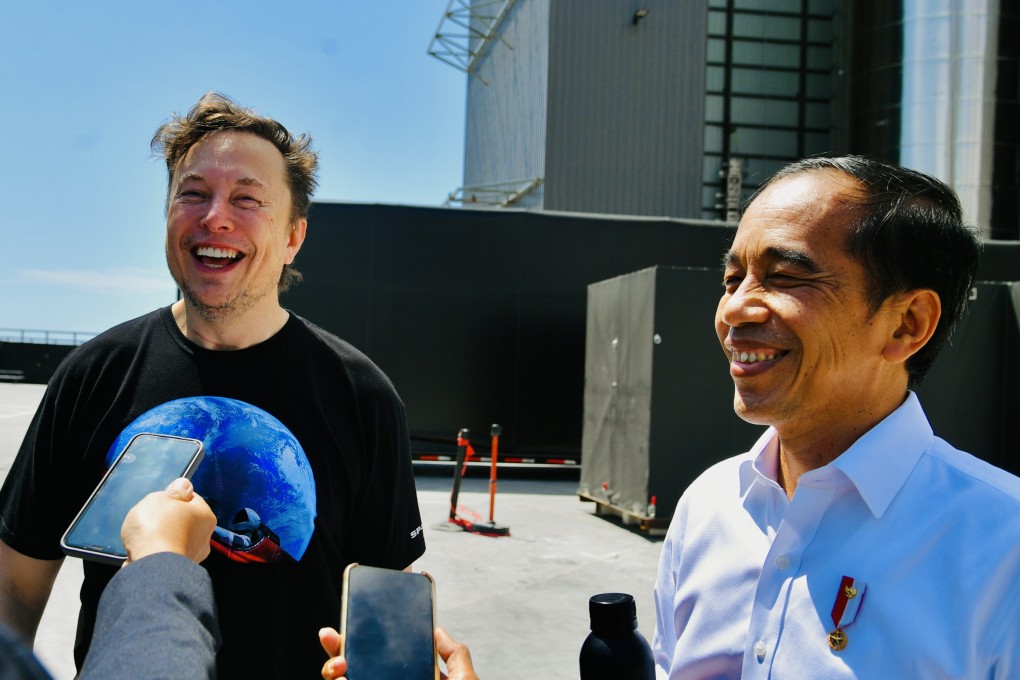 Indonesian President Joko Widodo and Elon Musk at the SpaceX launch site in Texas. Photo: Handout