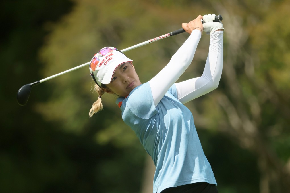 Tiffany Chan plays her shot from the fourth tee on day 12 of the Tokyo 2020 Olympic Games. Photo: Getty Images