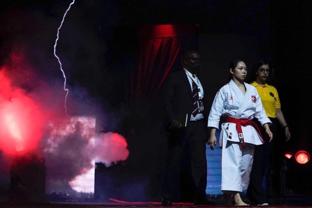 Grace Lau enters the arena for the final in Rabat, in which she won the silver medal. Photo: WKF