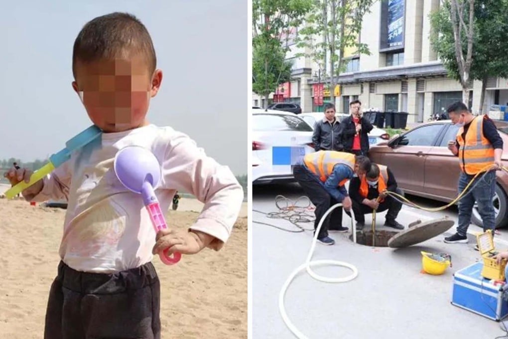 A 3-year-old boy is missing after falling into manhole in a case which highlights the ongoing problem of manhole cover theft in China. Photo: SCMP Artwork
