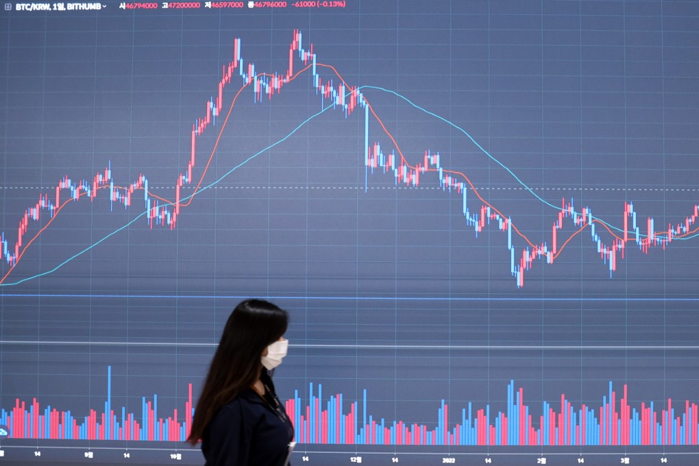 An electronic board at a cryptocurrency exchange shows the market diving during a trading session in Seoul on May 13. The collapse of Luna and UST, from Seoul-based Terraform Labs, has wreaked havoc on the cryptocurrency market. Photo: EPA-EFE