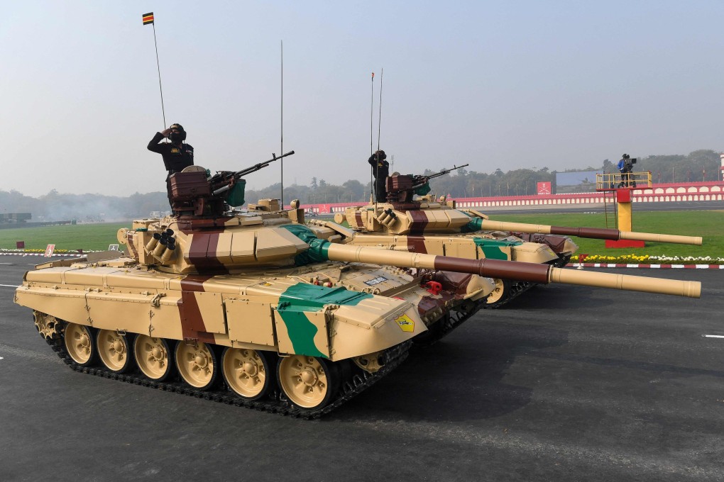 Soldiers in Russian-made T-90 tanks march during a ceremony to celebrate India’s 73rd Army Day in New Delhi. India is the world’s largest buyer of Russian military equipment, and the US is trying to change that. Photo: AFP