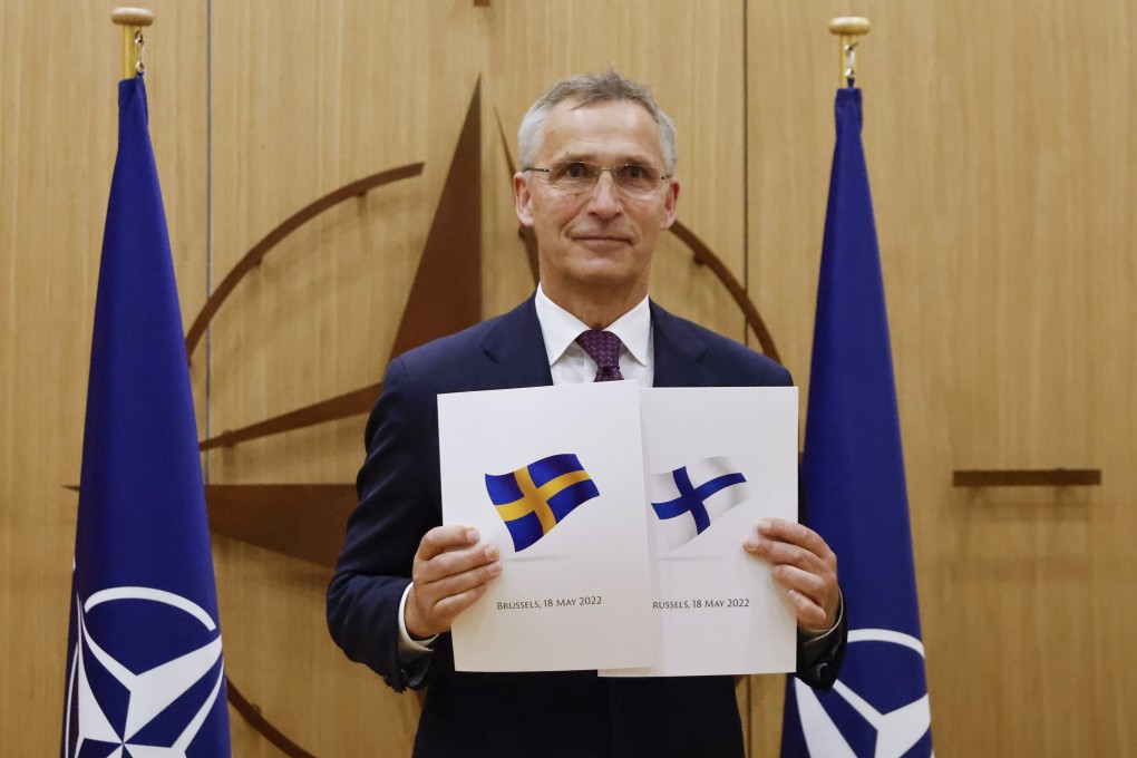 Nato Secretary General Jens Stoltenberg, with Sweden’s and Finland’s applications for membership. Photo: EPA-EFE