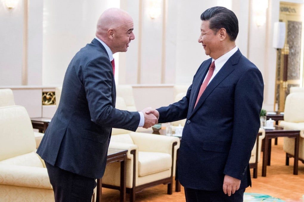 China’s President Xi Jinping (right) meets Fifa president Gianni Infantino at the Great Hall of the People in Beijing, China, on June 14, 2017. Photo: Reuters