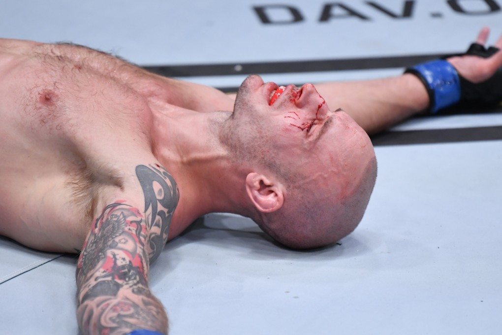 Sasha Palatnikov reacts after his TKO victory over Louis Cosce in their welterweight bout during the UFC 255 event. Photo: Getty Images