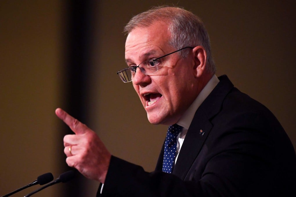Australian Prime Minister Scott Morrison speaks at a campaign event in Melbourne on Wednesday. Photo: AFP