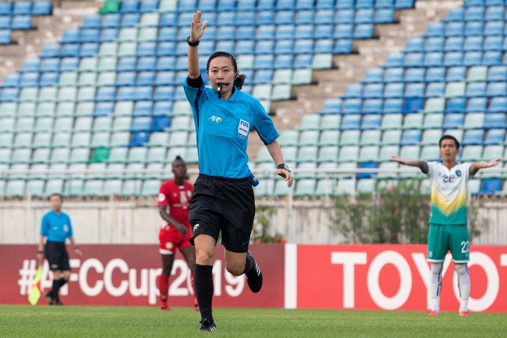Japanese referee Yoshimi Yamashita during the AFC Cup match between  Yangon United and Naga World. Photo: AFP