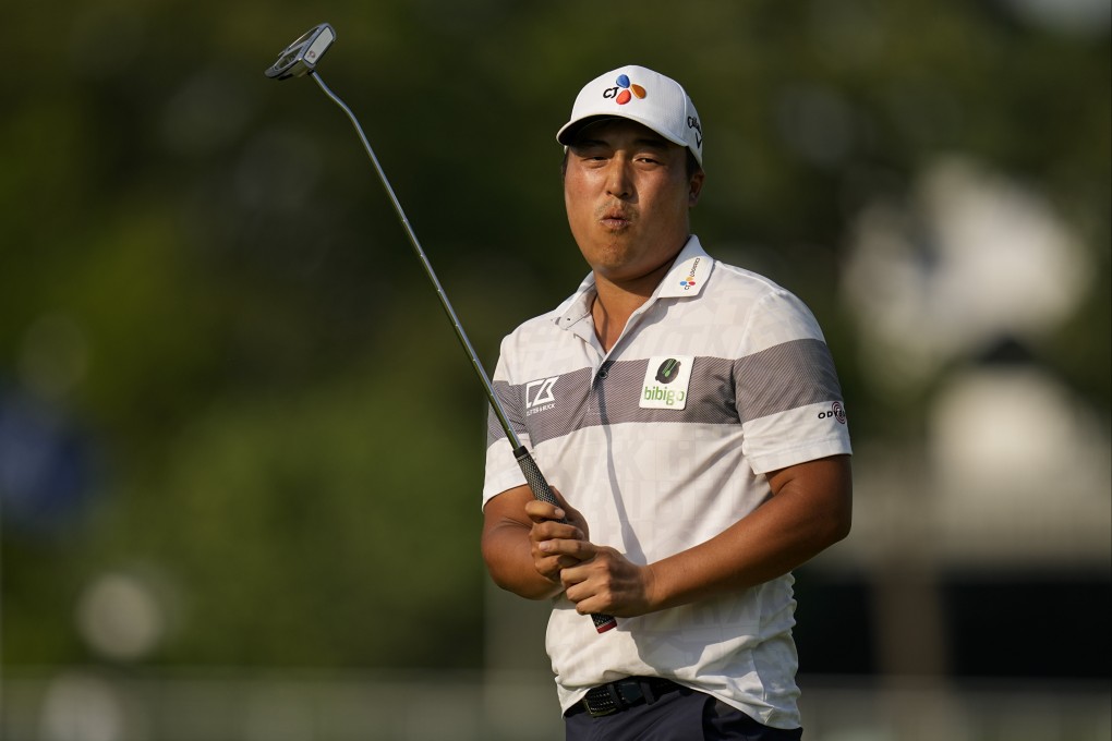 K.H. Lee reacts after missing a putt on the ninth during the first round of the PGA Championship. Photo: AP