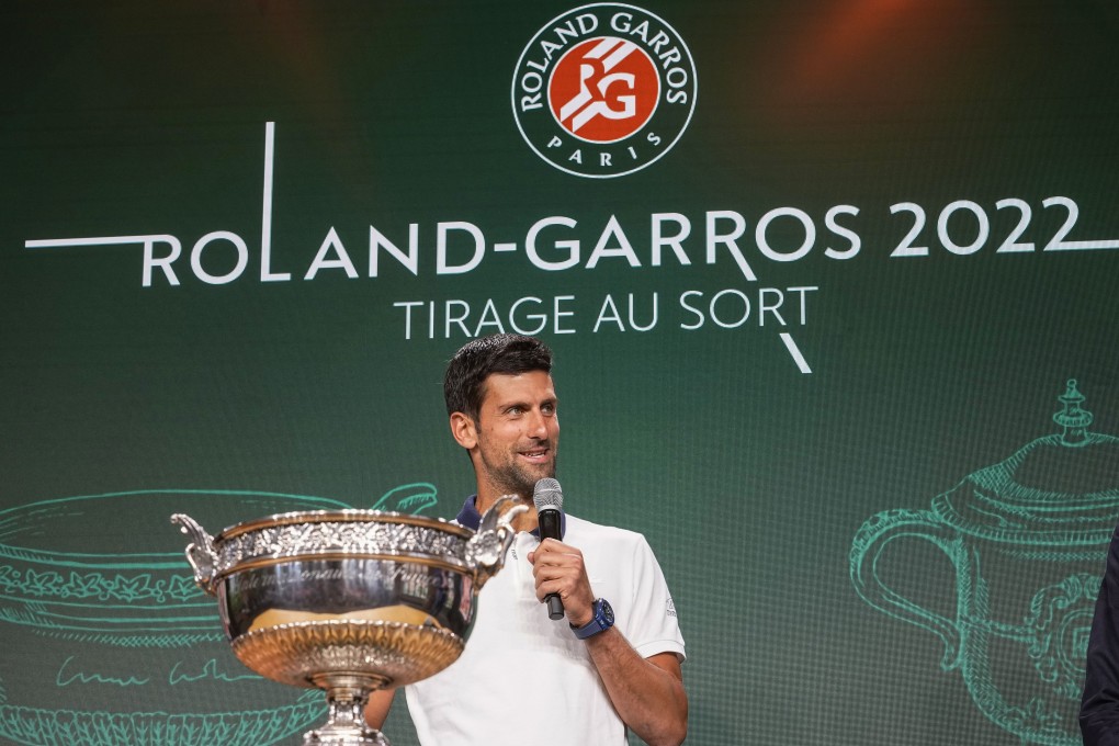 Defending champion Novak Djokovic speaks during the draw for the French Open. Photo: AP