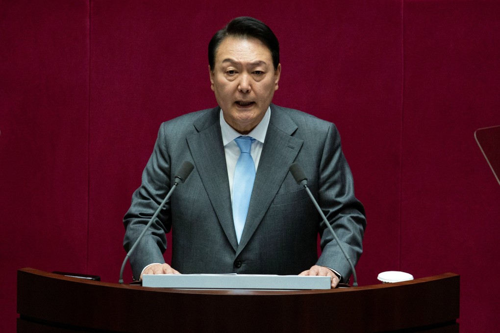South Korean President Yoon Suk-yeol speaks at the National Assembly in Seoul. He pledged during campaigning to abolish the country’s gender equality ministry and accused its officials of treating men like ‘potential sex criminals’. Photo: Reuters