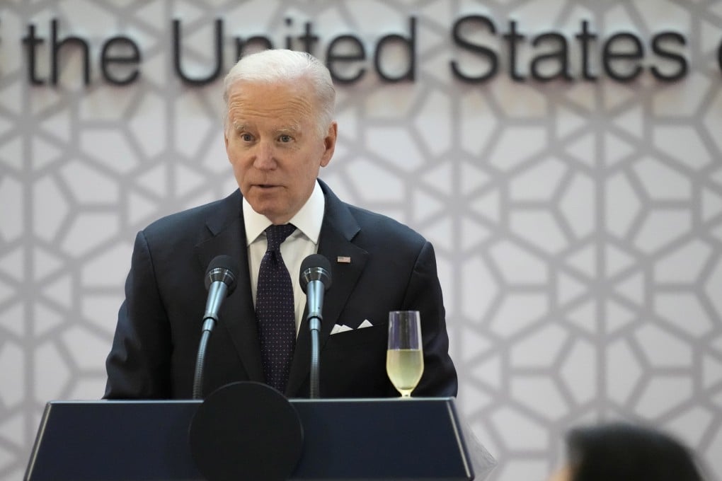 US President Joe Biden delivers a speech during the state dinner hosted by South Korean President Yoon Suk-yeol in Seoul on Saturday. Photo: EPA-EFE/Pool