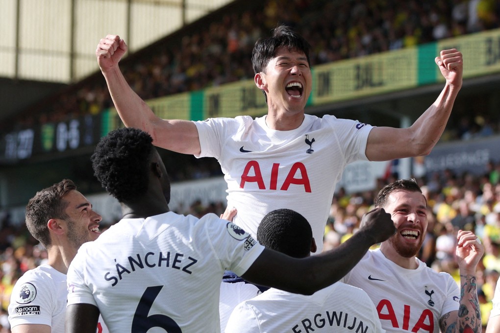 Tottenham Hotspur’s Son Heung-min celebrates scoring his side’s fifth goal against Norwich. Photo: Reuters