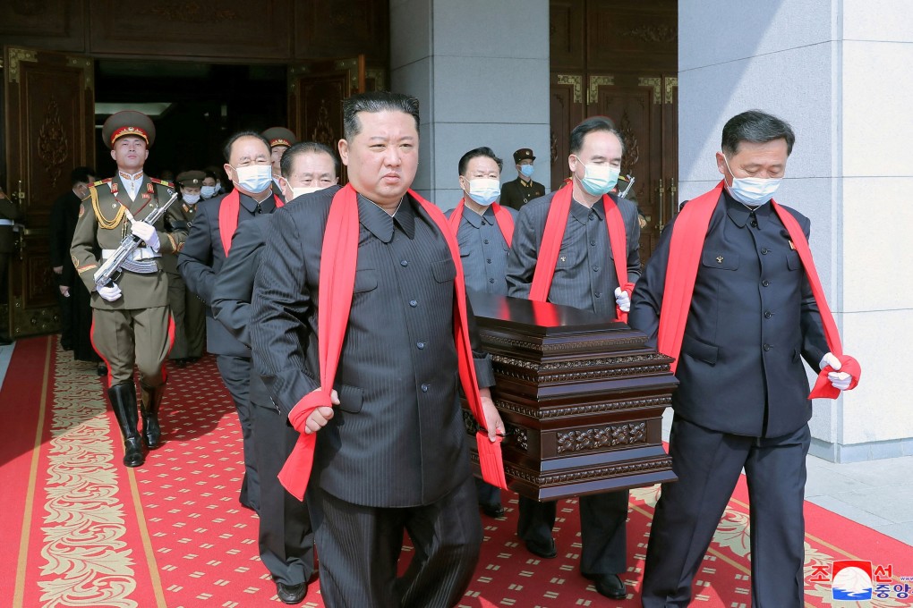 North Korean leader Kim Jong-un helps carry the casket of Hyon Chol-hae in Pyongyang. Photo: KCNA