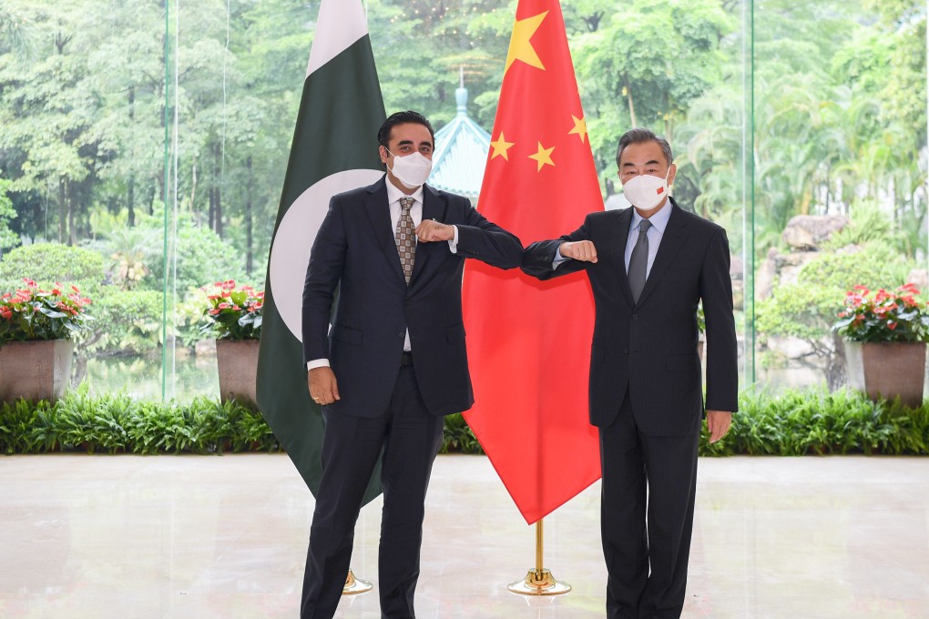 Pakistani Foreign Minister Bilawal Bhutto Zardari and his Chinese counterpart Wang Yi meet in Guangzhou, southern China on Sunday. Photo: Xinhua