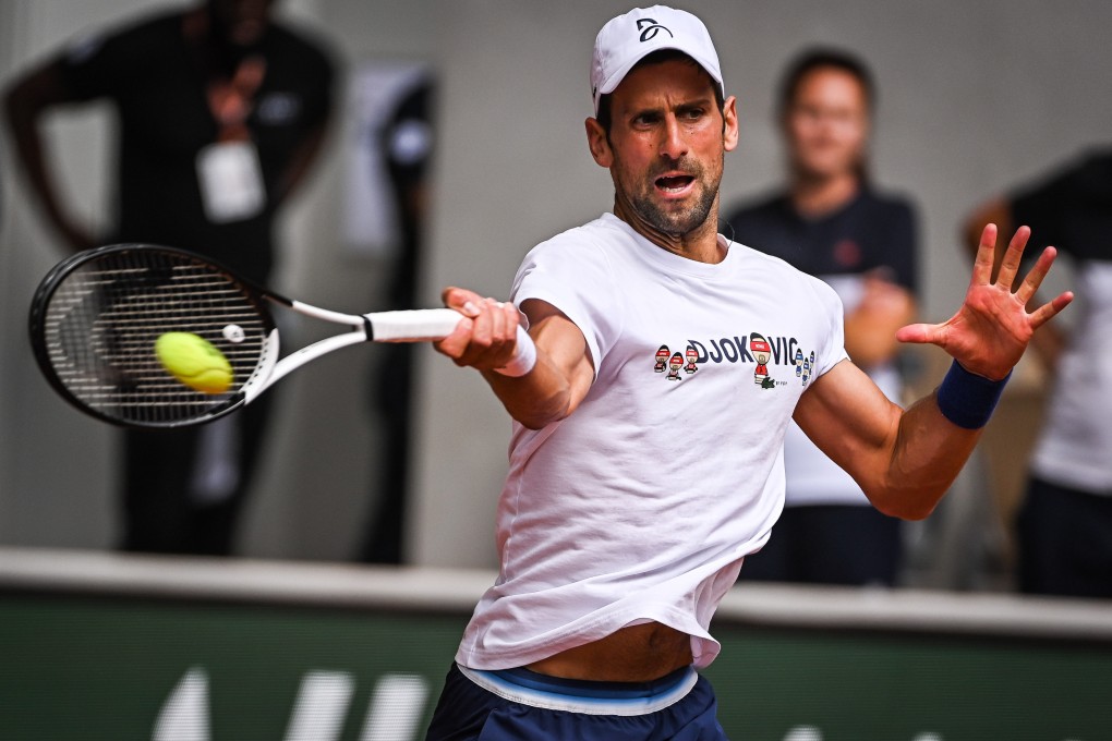 Novak Djokovic takes part in a training session at the Roland Garros stadium ahead of his first match at the French Open grand slam. Photo: dpa