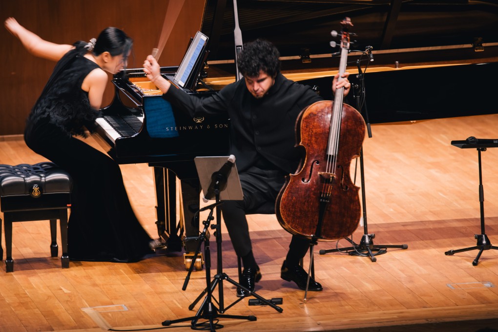 Turkish cellist Jamal Aliyev with Taiwanese pianist Evelyn Chang at the May 15 concert in Hong Kong. Photo: Kenny Cheung/Premier Performances of Hong Kong