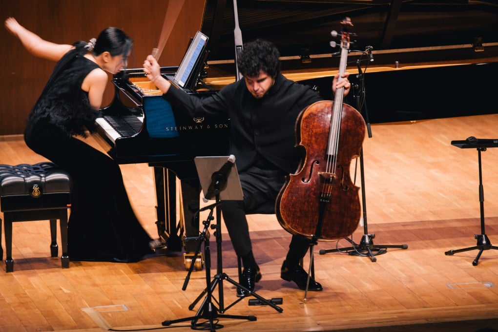 Turkish cellist Jamal Aliyev with Taiwanese pianist Evelyn Chang at the May 15 concert in Hong Kong. Photo: Kenny Cheung/Premier Performances of Hong Kong