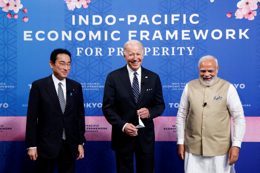 US President Joe Biden, Indian Prime Minister Narendra Modi and Japanese Prime Minister Fumio Kishida attend the Indo-Pacific Economic Framework (IPEF) launch event at Izumi Garden Gallery in Tokyo, Japan, on May 23. Photo: Reuters