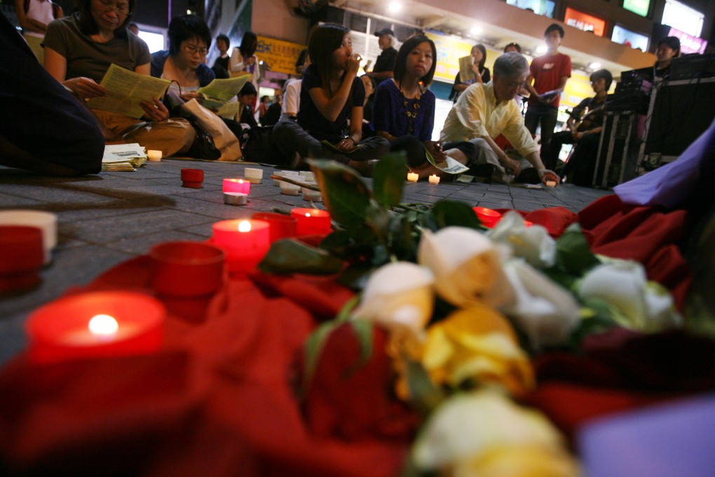 Church members pray for Tiananmen Square victims at a previous event in Hong Kong. Photo: SCMP