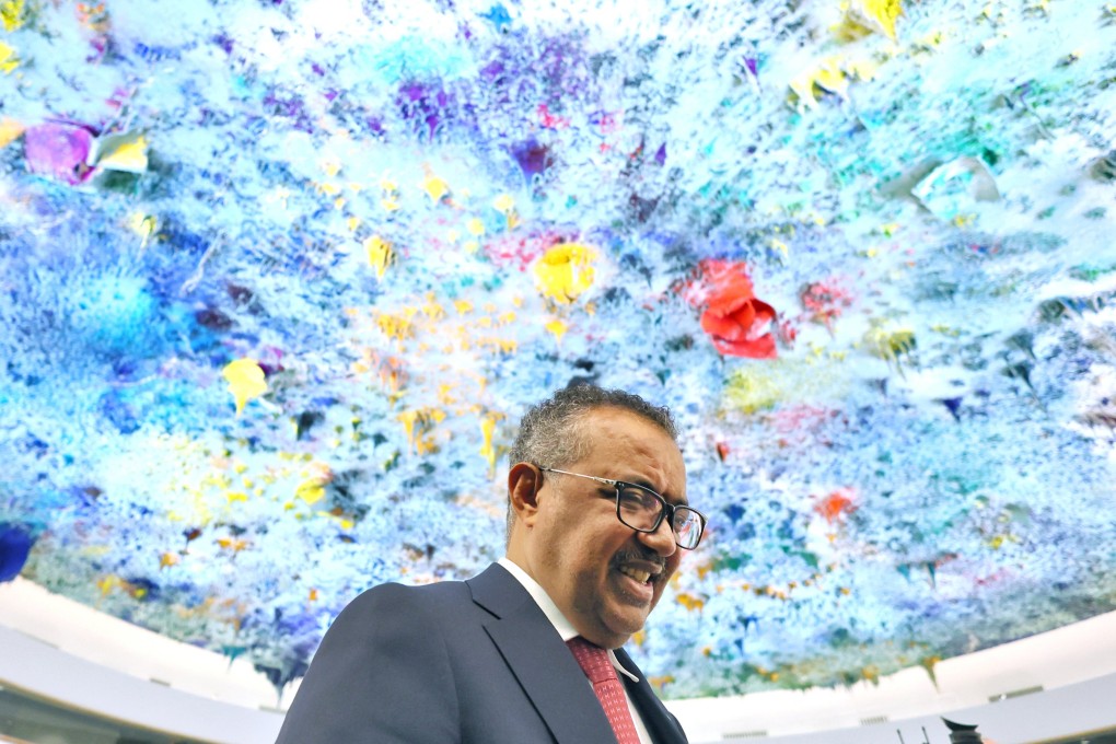 Tedros Adhanom Ghebreyesus, director general of the World Health Organization, celebrates his re-election during the 75th World Health Assembly at the United Nations in Geneva, Switzerland on Tuesday. Photo: Reuters