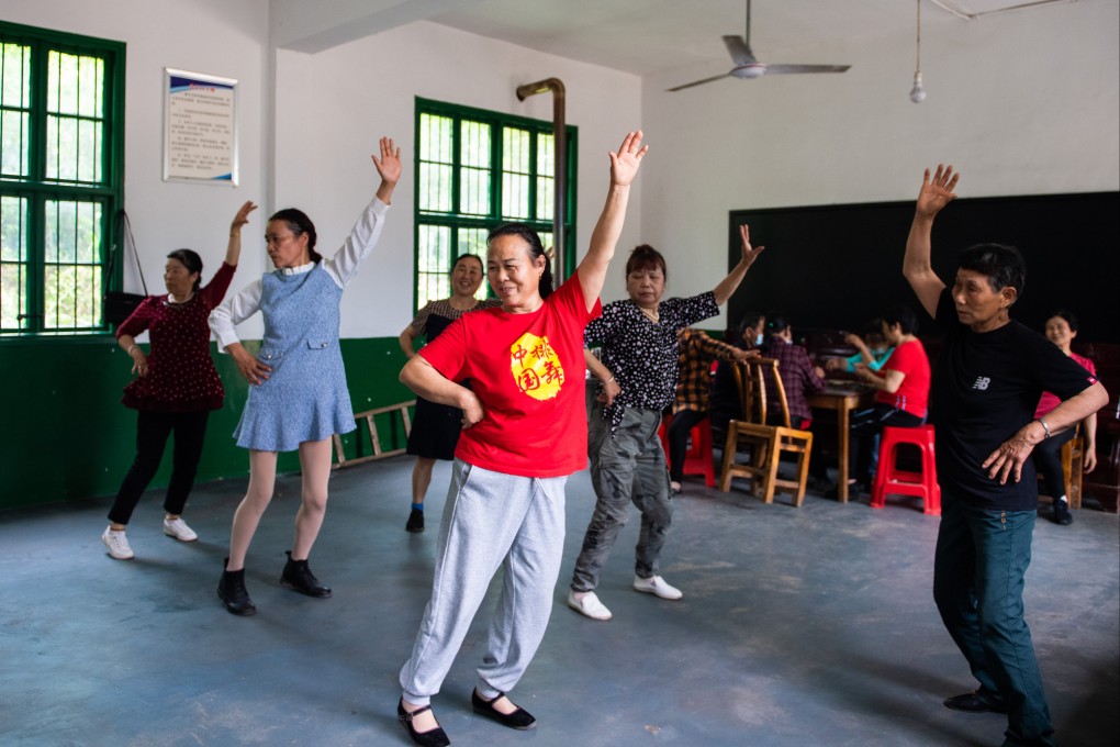 Senior residents exercise at a centre in Dingjiaqiao Village in central China’s Hunan Province on April 27, 2022. Photo: Xinhua