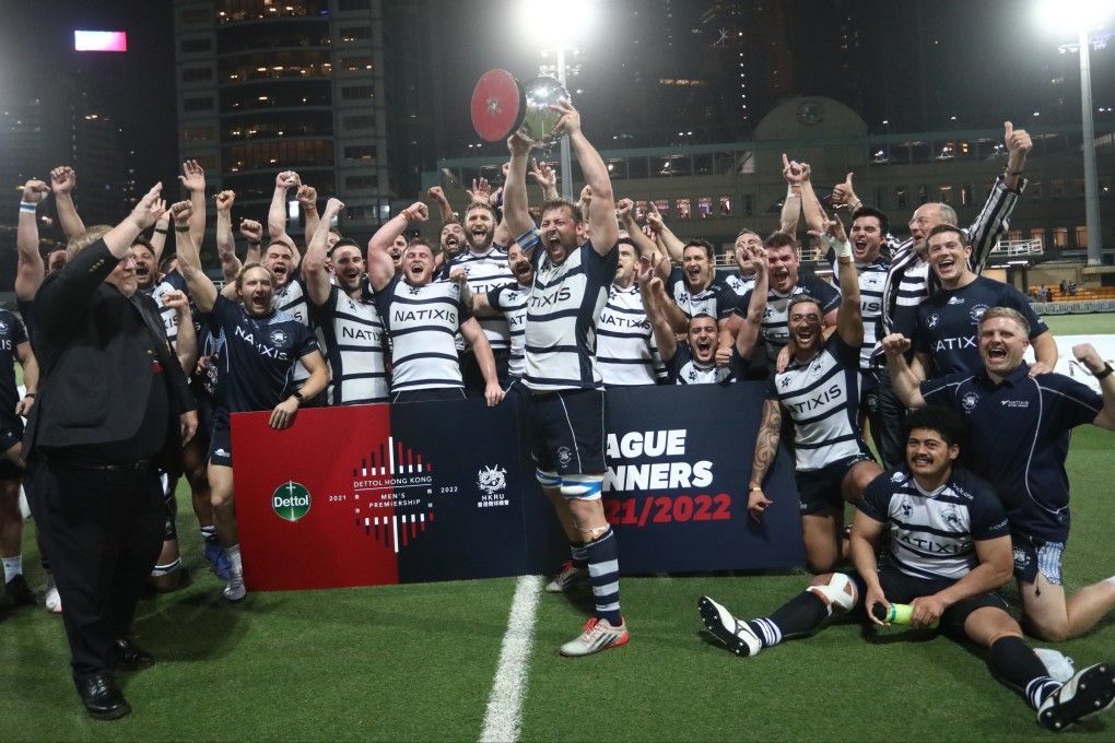 Hong Kong Football Club celebrate winning the Dettol Men’s Premiership last December. Photo: Jonathan Wong