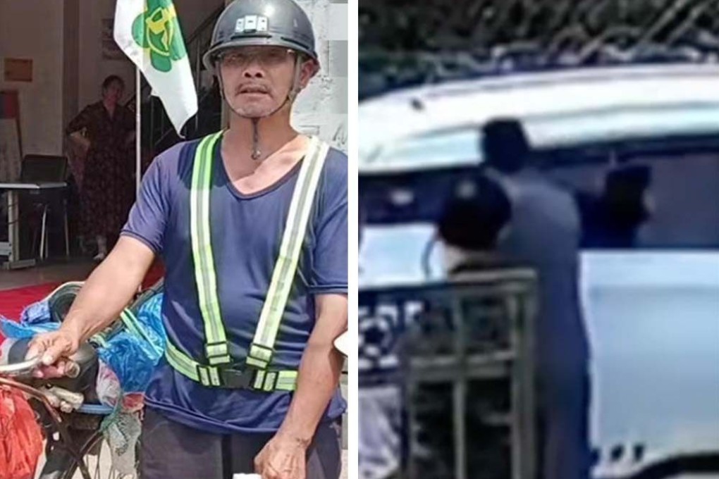 A father (left) rode his bicycle 2,500km to visit his son, and a man breaks into a car to save his grandson. Photo: SCMP composite