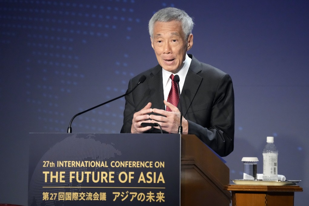 Singapore Prime Minster Lee Hsien Loong delivers a speech at a session of the International Conference on “The Future of Asia” in Tokyo on Thursday. Photo: AP