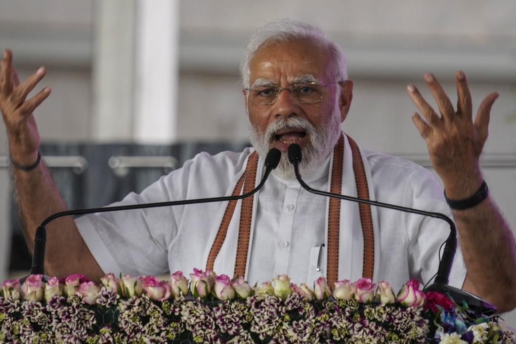 India’s Prime Minister Narendra Modi speaks at a function to commemorate the annual Panchayati Raj, or grassroots democracy, Day in Palli village near Jammu, India, on April 24. Photo: AP