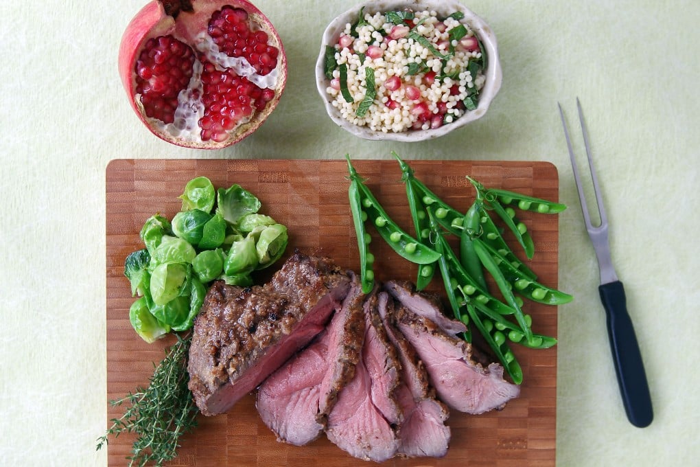 Butterflied leg of lamb is a delicious summer dish that’s quite quick to cook after the meat has sat in a thyme-flavoured marinade. Serve it with sides of pearl couscous with lemon, Parmesan and mint, and stir-fried sugar peas and Brussels sprouts. Photo: Jonathan Wong