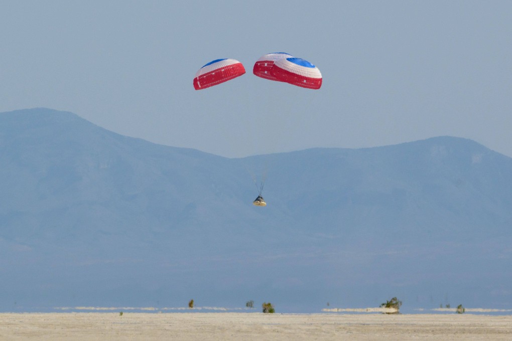 Boeing’s Starliner spacecraft lands at White Sands Missile Range’s Space Harbour in New Mexico on Wednesday. Photo: Nasa via AFP