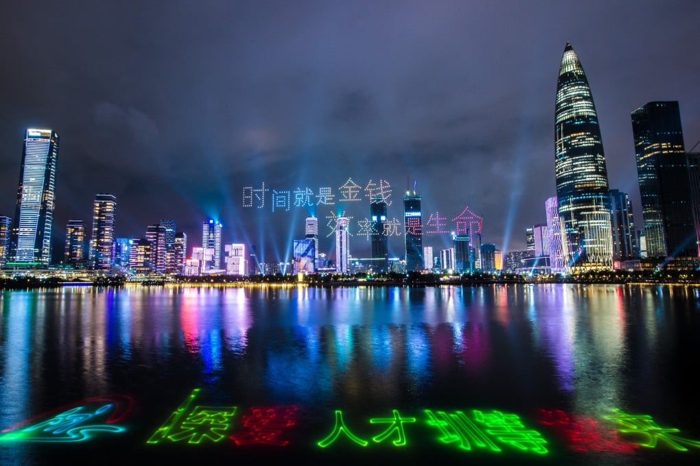 A light show featuring 826 drones in China’s southern technology hub of Shenzhen on August 26, 2020. The city has unveiled a new subsidy scheme that covers many electronics, including those from local drone maker DJI, in an effort to boost consumption. Photo: Xinhua